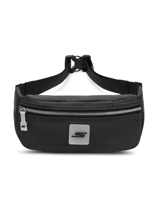 Unisex Metallic Zipper Black Waist Bag