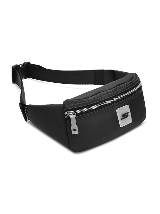 Unisex Metallic Zipper Black Waist Bag