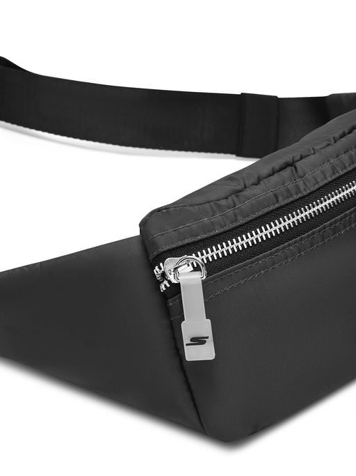 Unisex Metallic Zipper Black Waist Bag