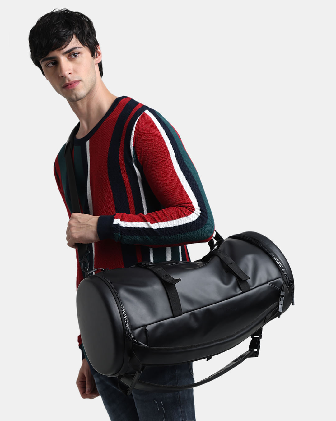 JACK & JONES BLACK HARD SHELL PU DUFFLE BAG
