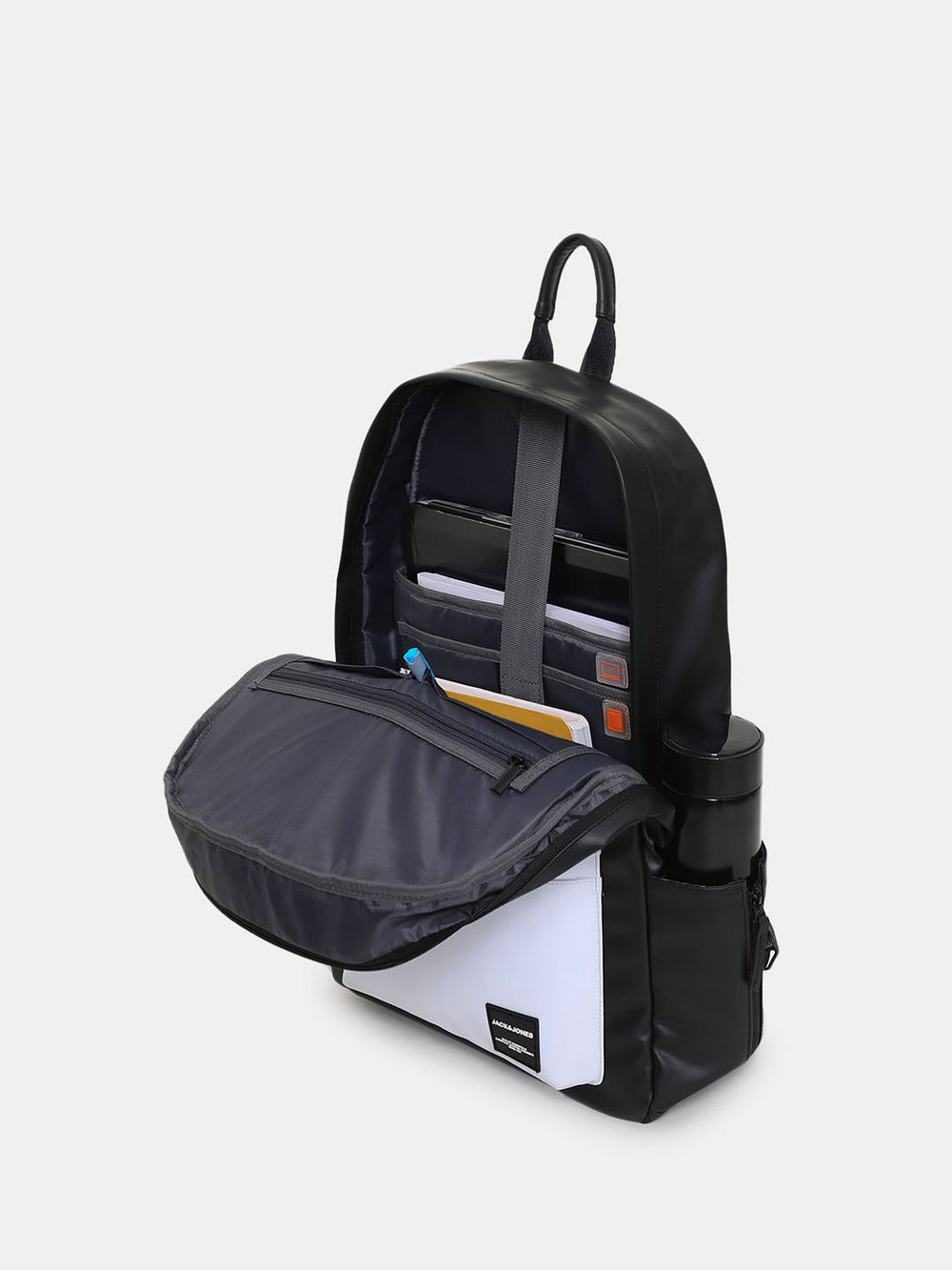 BLACK COLOURBLOCKED LAPTOP BACKPACK