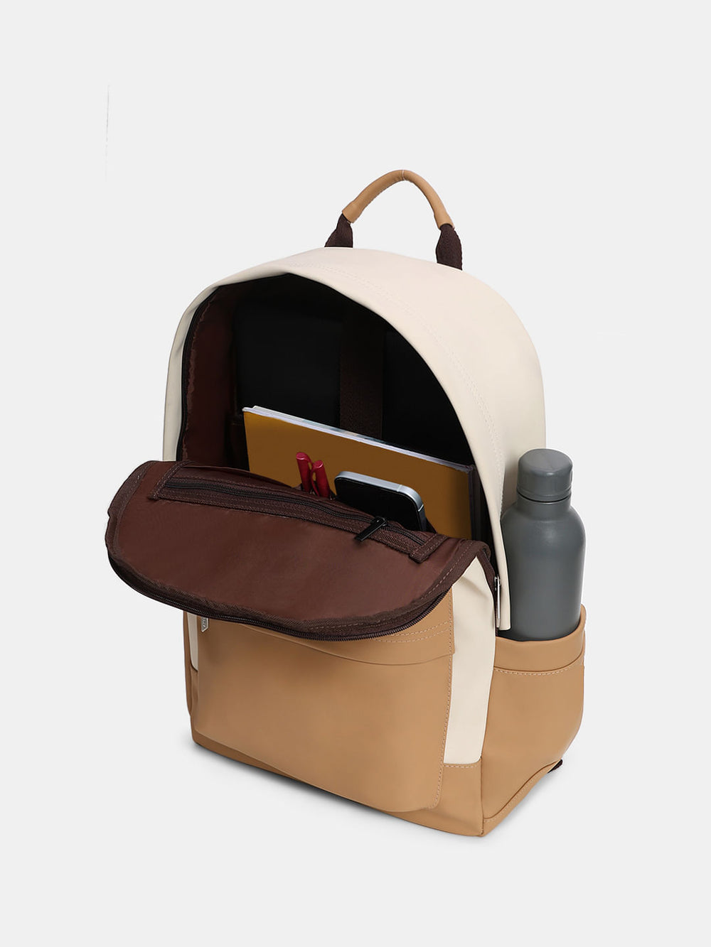 BEIGE COLOURBLOCKED BACKPACK