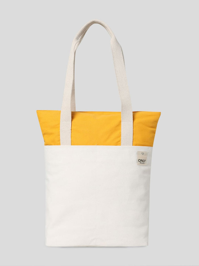Yellow Colourblocked Cotton Canvas Bag