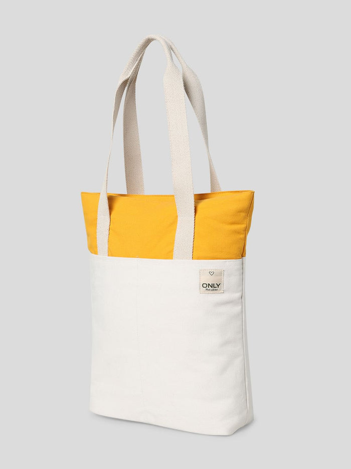 Yellow Colourblocked Cotton Canvas Bag