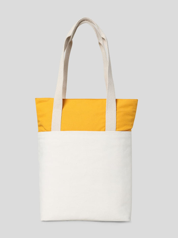Yellow Colourblocked Cotton Canvas Bag