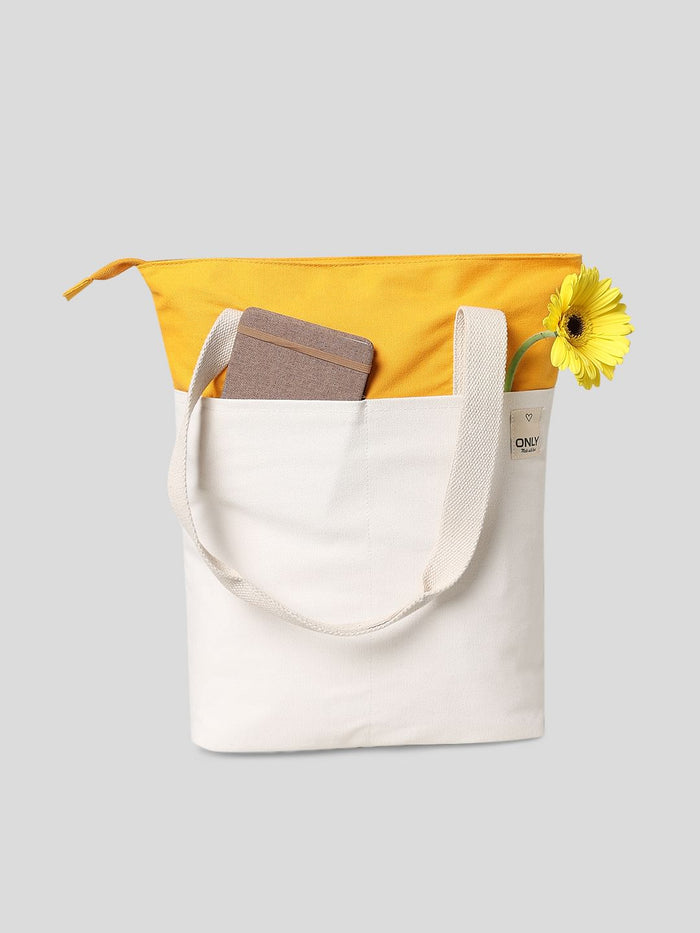 Yellow Colourblocked Cotton Canvas Bag