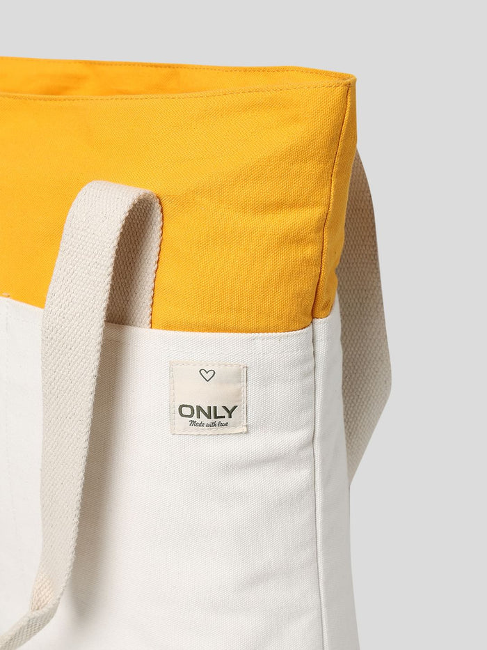 Yellow Colourblocked Cotton Canvas Bag