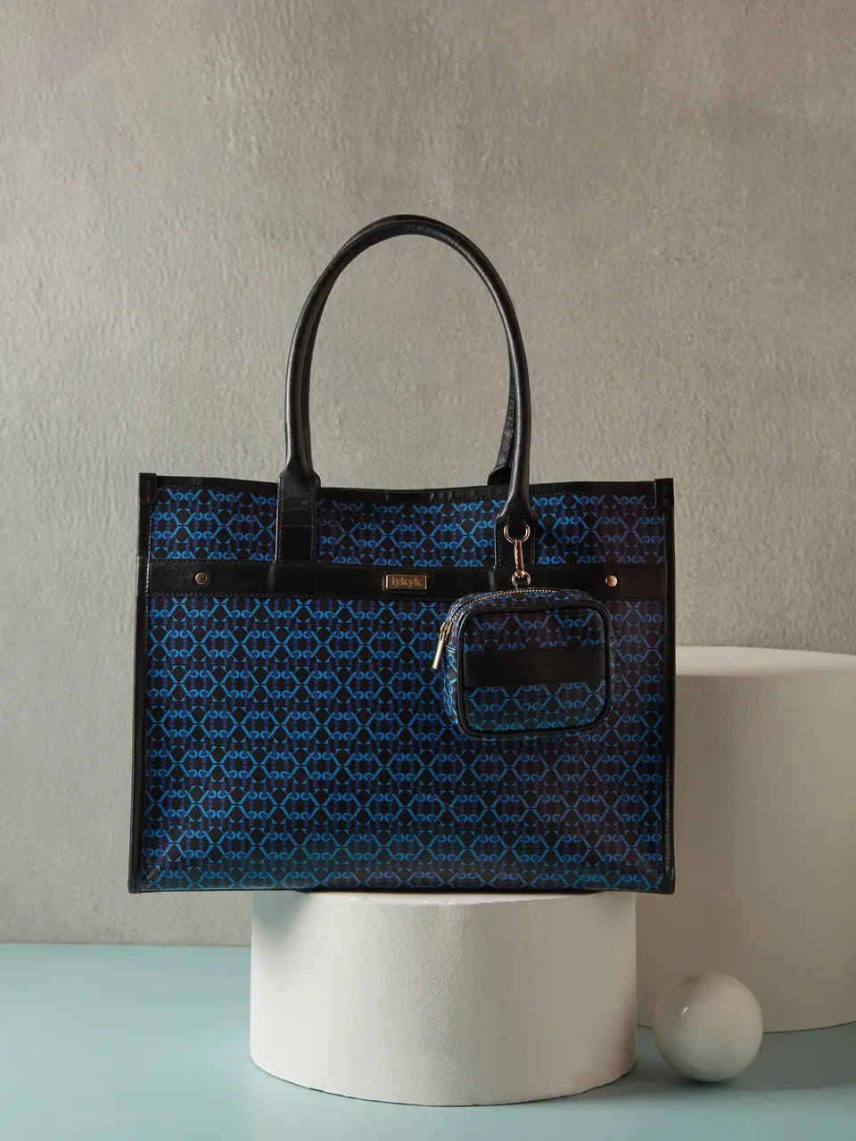 Avery Classic Blue Monogram Print Tote Bag