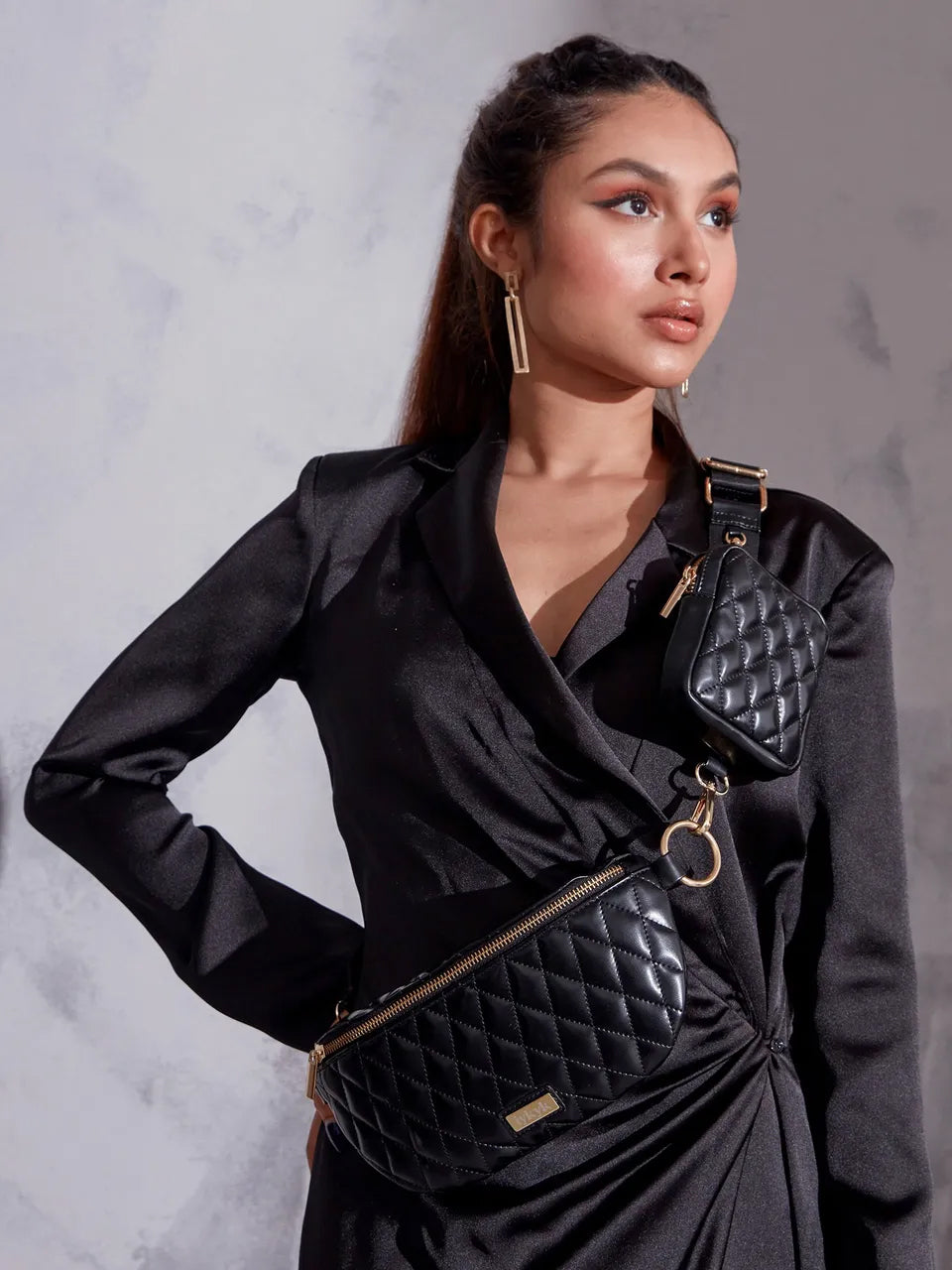 Black Elegant Quilted Sling & Cross Bag