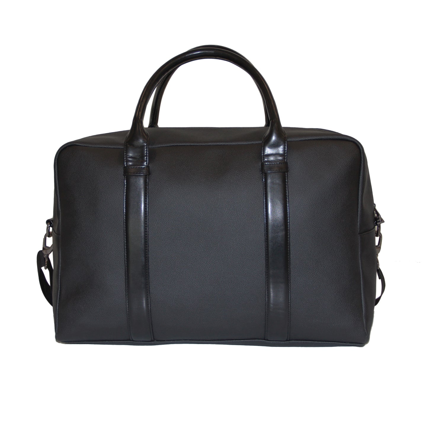 Black Grained Faux Leather Duffle