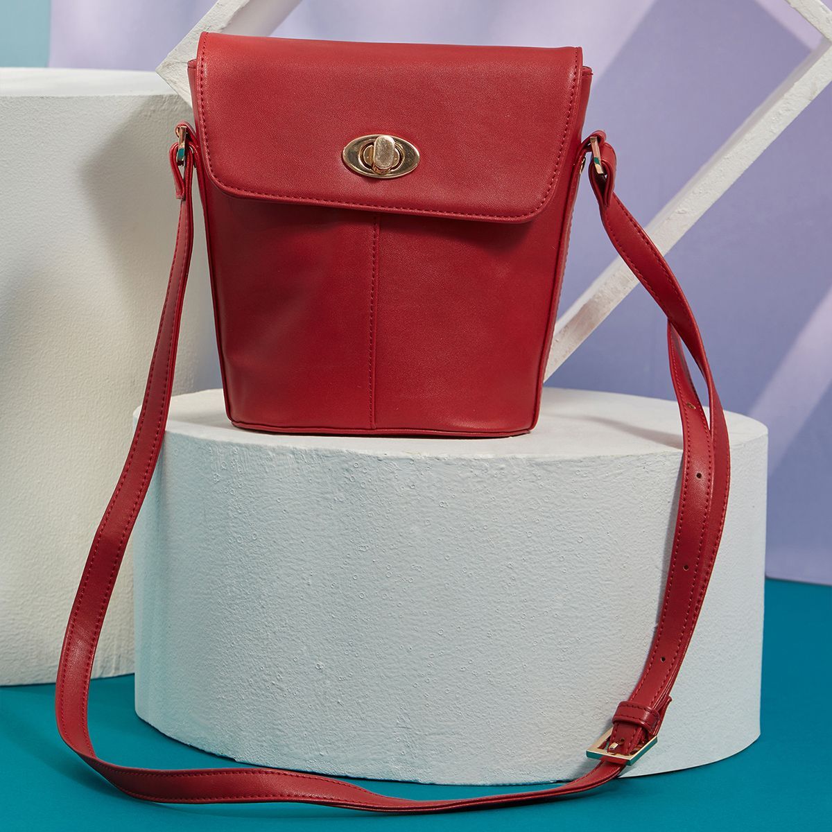 Bold Red Faux Leather Sling Bag