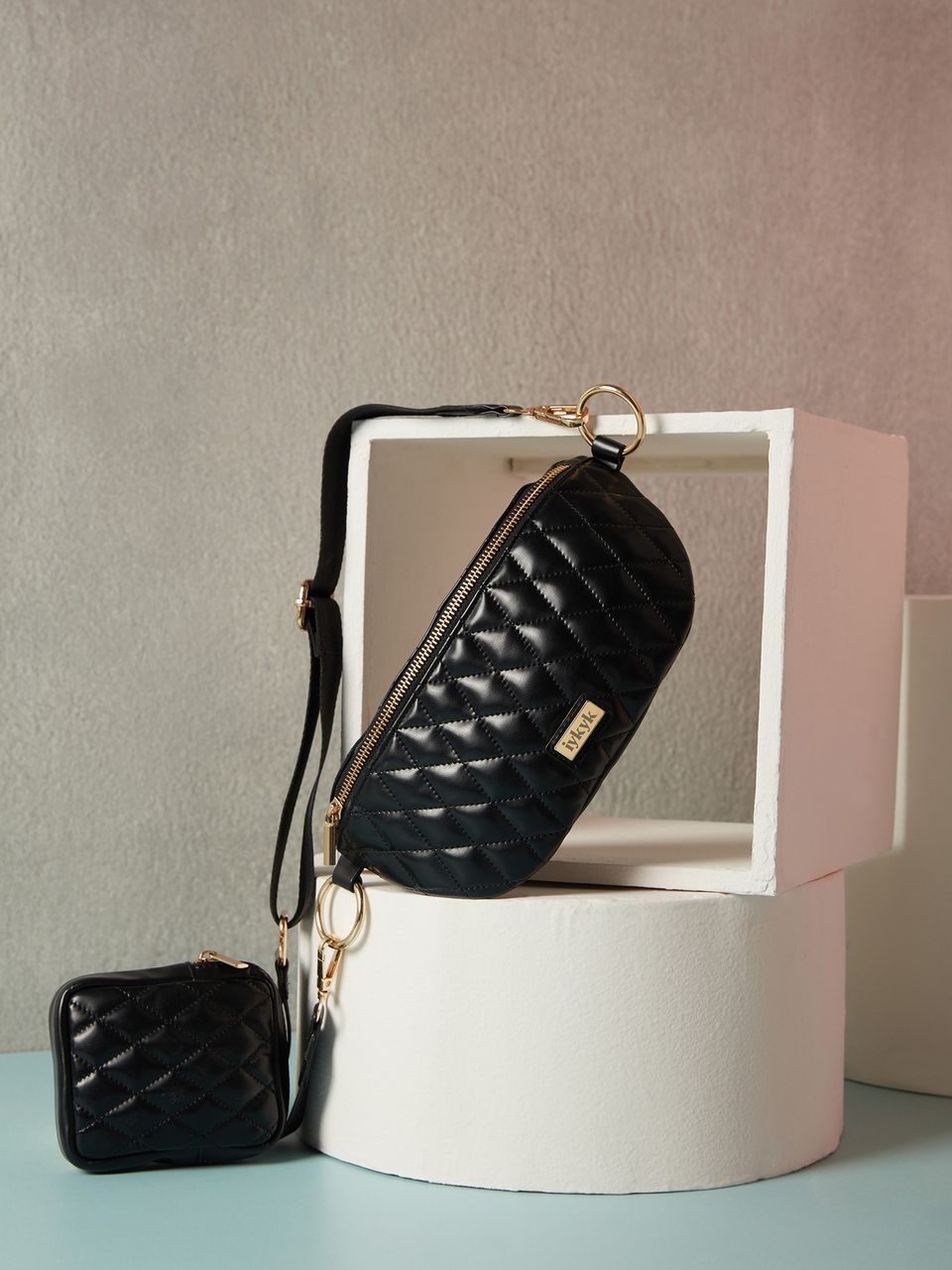 Black Elegant Quilted Sling & Cross Bag