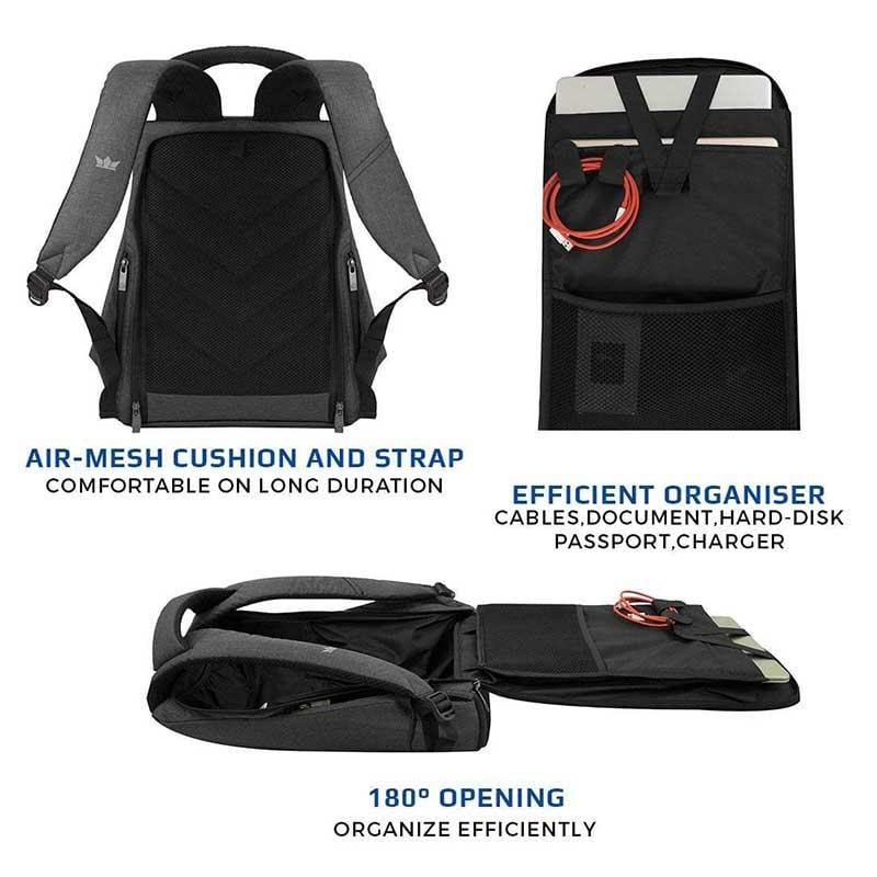 Zarc – 22 litres, 15.6 Inch Anti-Theft Laptop Backpack (Melange)