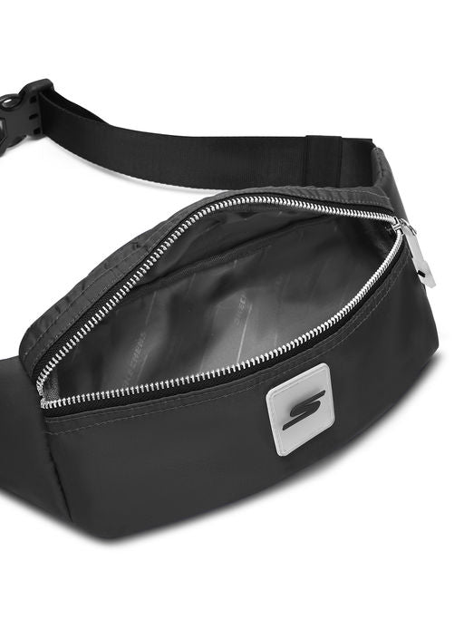 Unisex Metallic Zipper Black Waist Bag