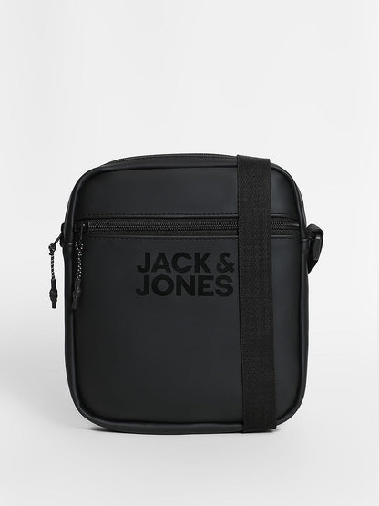 BLACK LOGO PRINT SLING BAG