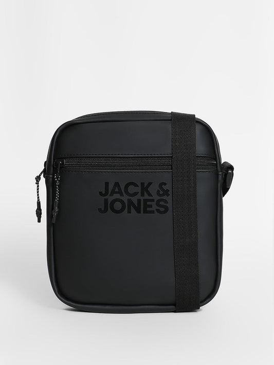BLACK LOGO PRINT SLING BAG