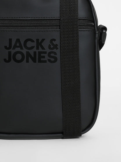 BLACK LOGO PRINT SLING BAG