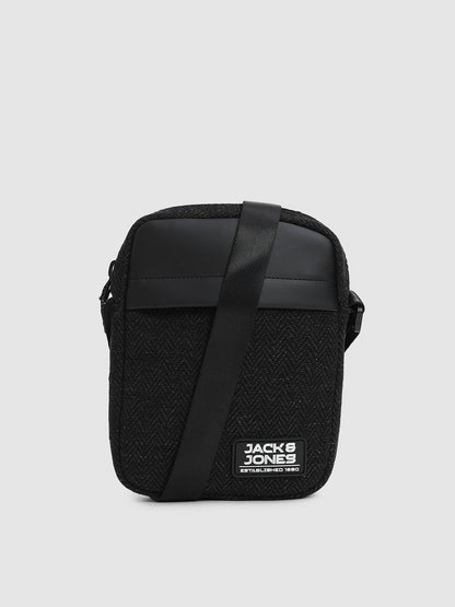 BLACK HERRINGBONE SLING BAG