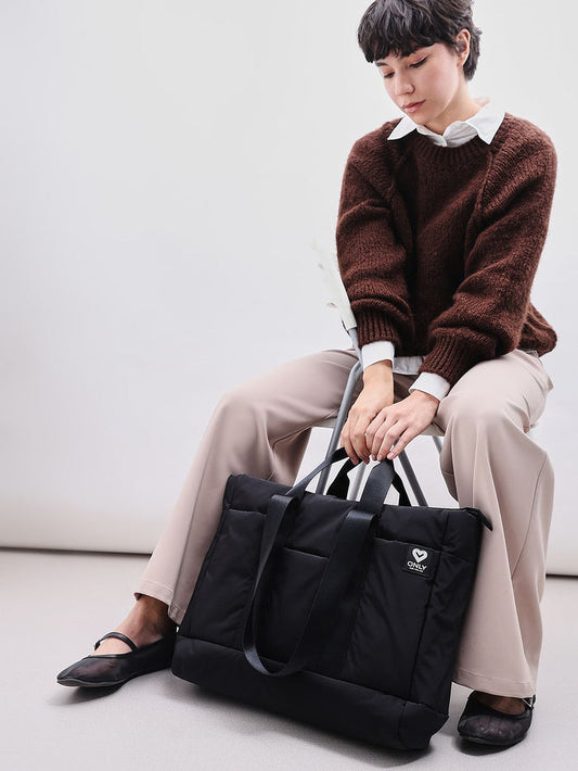 Black Quilted Puffer Tote Bag