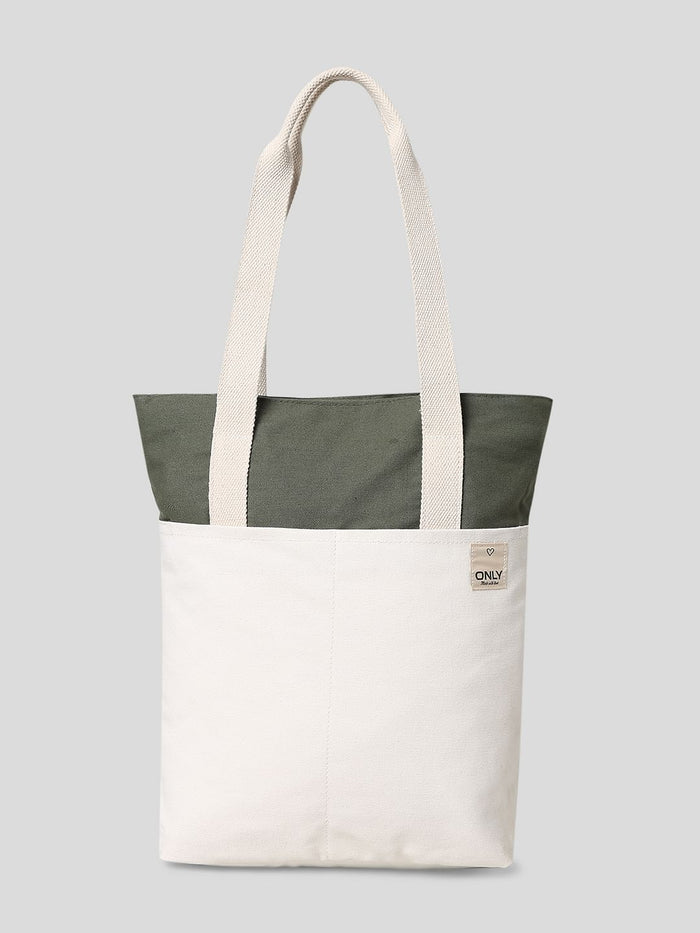 Green Colourblocked Cotton Canvas Bag