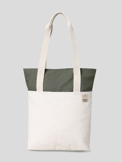 Green Colourblocked Cotton Canvas Bag