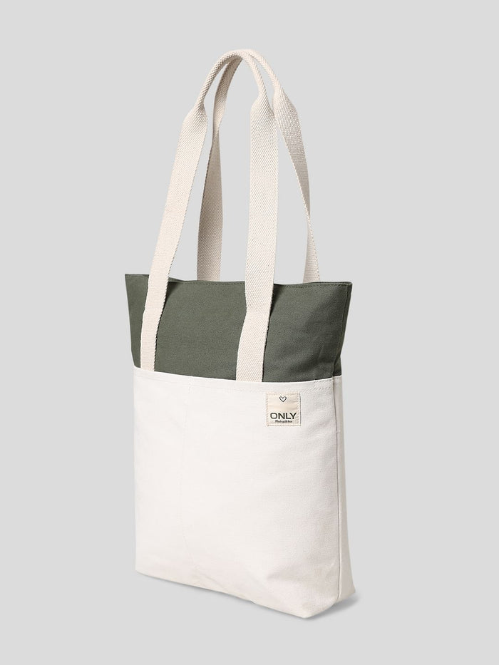 Green Colourblocked Cotton Canvas Bag