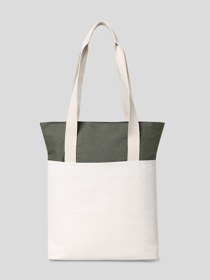 Green Colourblocked Cotton Canvas Bag