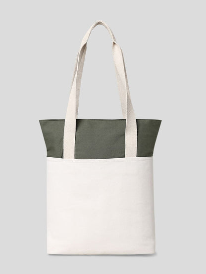 Green Colourblocked Cotton Canvas Bag