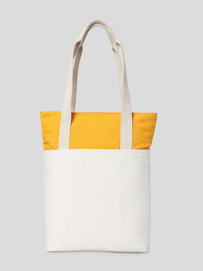 Yellow Colourblocked Cotton Canvas Bag