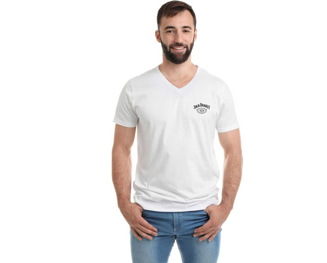 Solid Men V Neck White T-Shirt