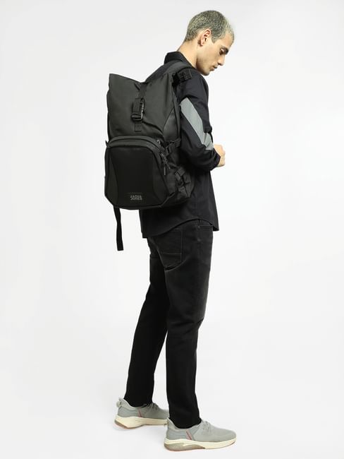 Jack & Jones Black Roll Top Backpack