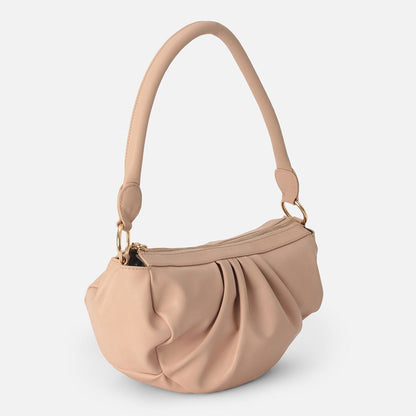 Solid Beige Puffy Crescent Shoulder Handbag