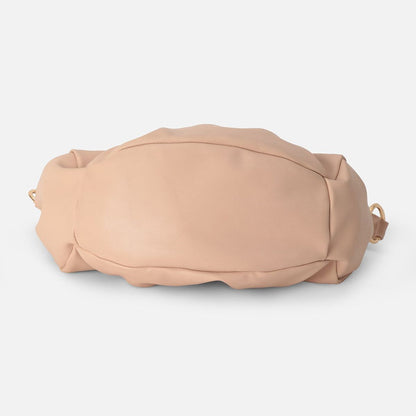 Solid Beige Puffy Crescent Shoulder Handbag