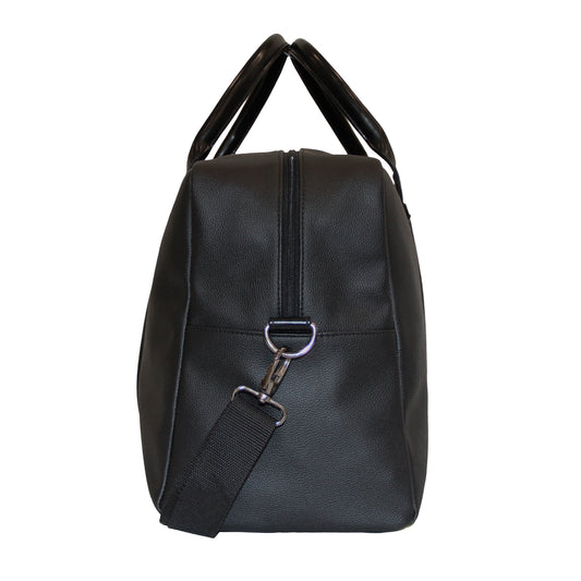 Black Grained Faux Leather Duffle