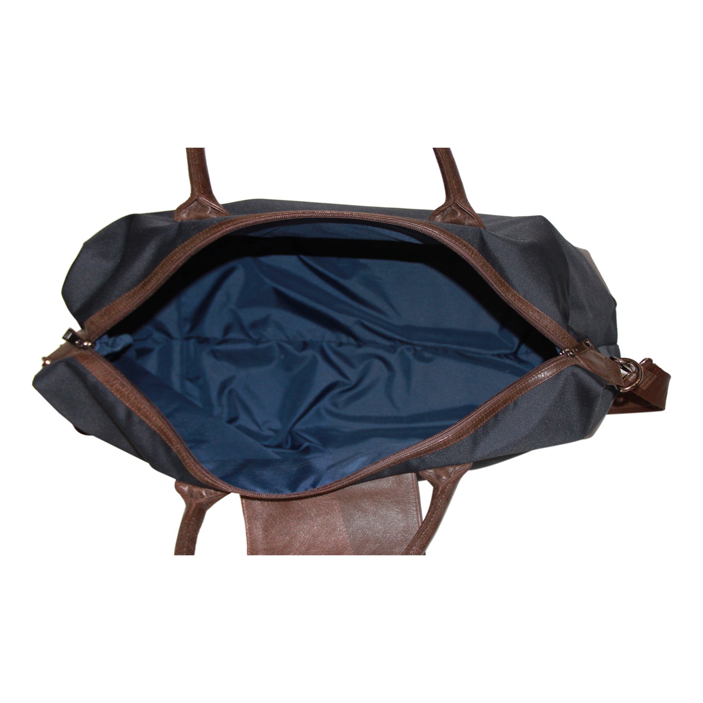 Navy Polyester & Leather Duffle